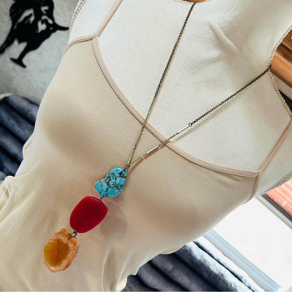 Vintage Joan Rivers stone drop brass chain y style necklace